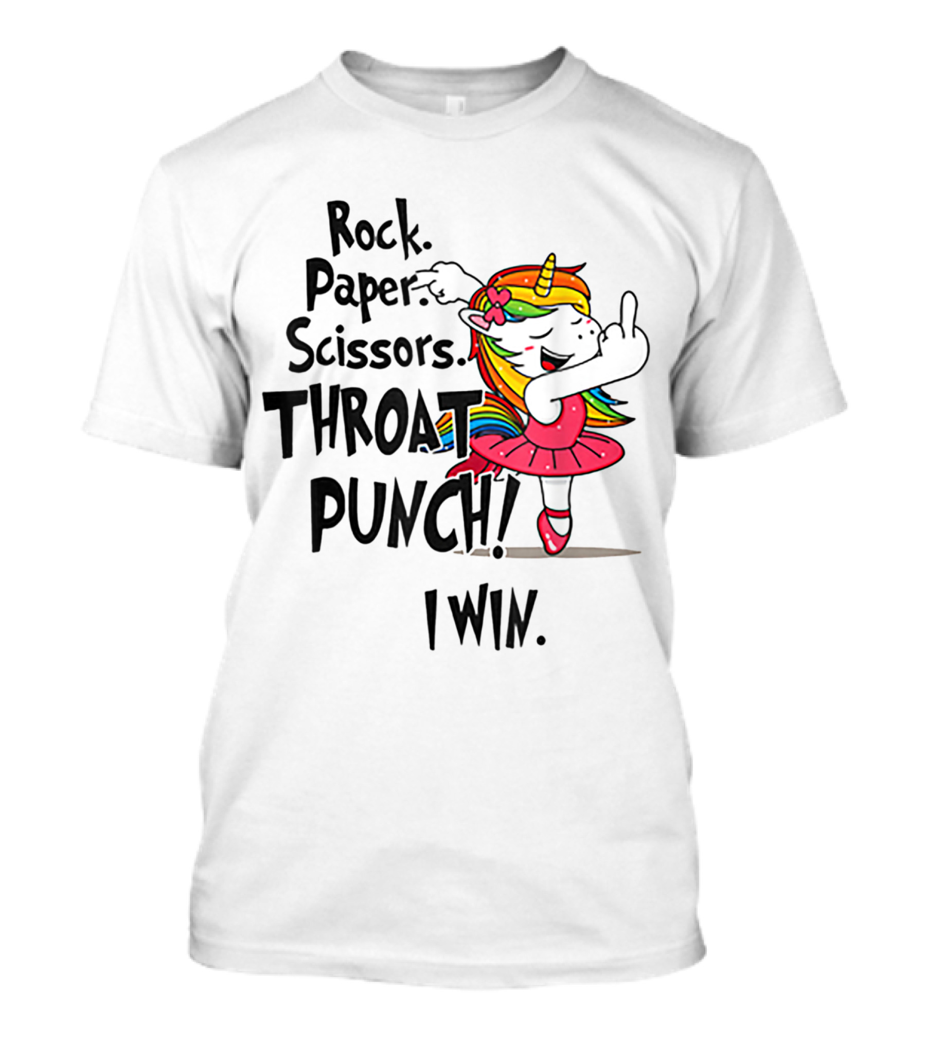 Rock Paper Scissors Throat Punch I Win Unicorn Dancing In Pink Tutu T-Shirt
