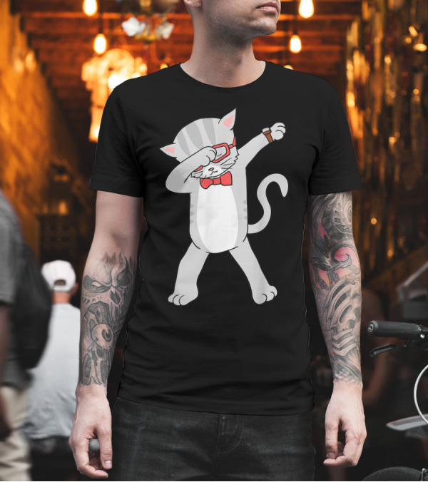 Dabbing Cat with Red Bow Tie and Glasses Dab Cat Pose T-Shirt Dabbing Cat with Red Bow Tie and Glasses Dab Cat Pose T-Shirt