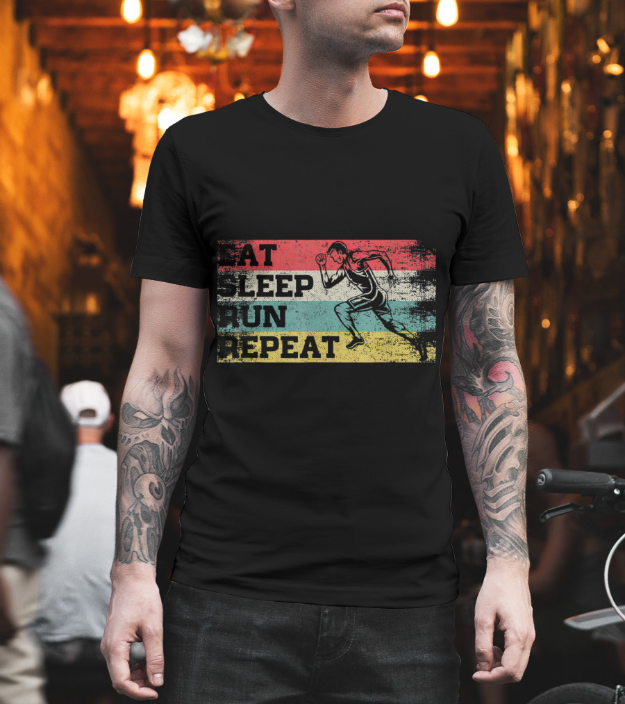 Vintage Eat Sleep Run Repeat Funny Running Runner Retro Stripes T-Shirt