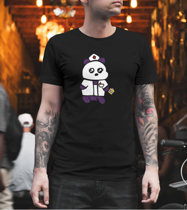 Nurse Panda Holding Syringe and Pill Bottle Dressed in Medical Uniform T-Shirt Nurse Panda Holding Syringe and Pill Bottle Dressed in Medical Uniform T-Shirt