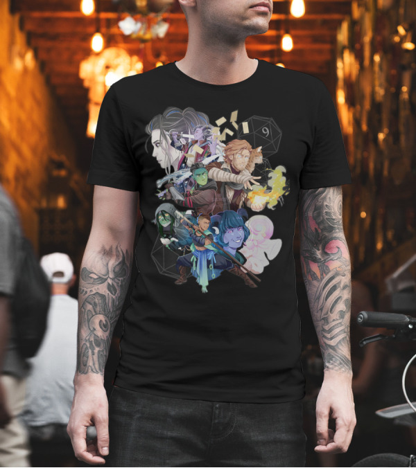 The Mighty Nein Critical Role Character Collage with D20 Dice T-Shirt The Mighty Nein Critical Role Character Collage with D20 Dice T-Shirt