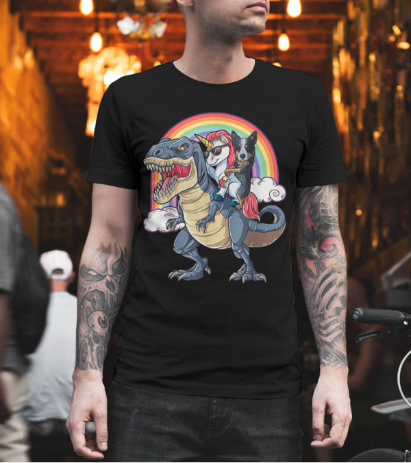 Unicorn and Heeler Dog Riding Dinosaur T-Shirt Unicorn and Heeler Dog Riding Dinosaur T-Shirt