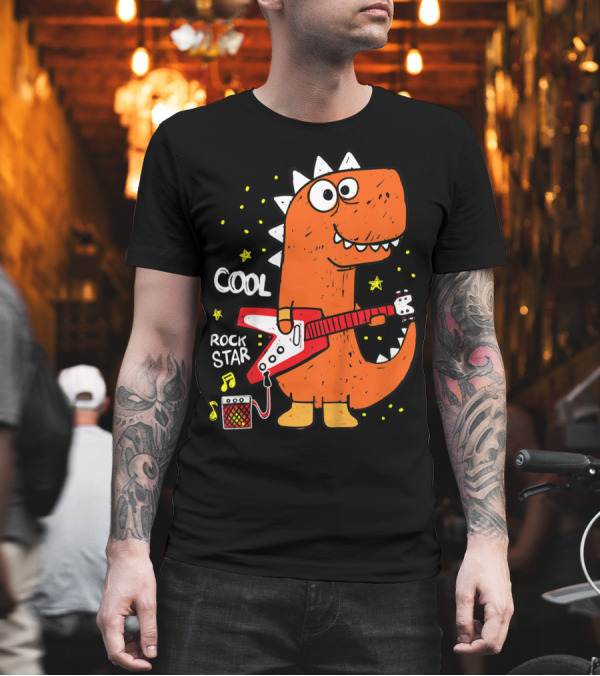 Cool Dinosaur Rock Star with Electric Guitar T-Shirt Cool Dinosaur Rock Star with Electric Guitar T-Shirt