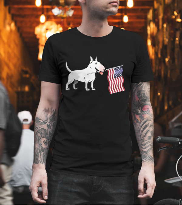 Bull Terrier Holding American Flag T-Shirt Bull Terrier Holding American Flag T-Shirt