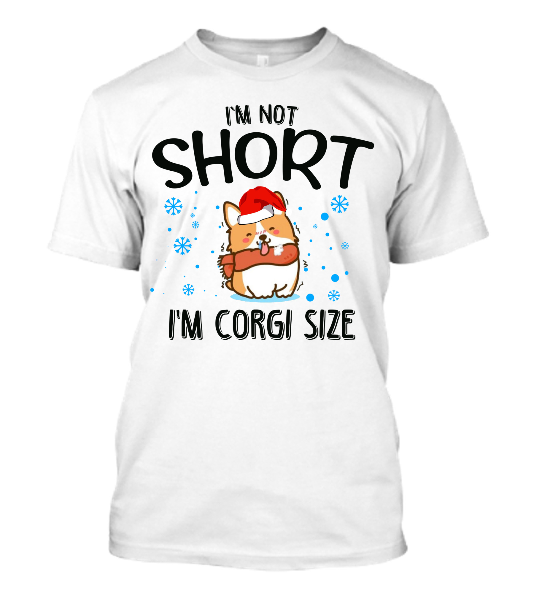 I'm Not Short I'm Corgi Size Christmas Dog With Santa Hat And Snowflakes T-Shirt