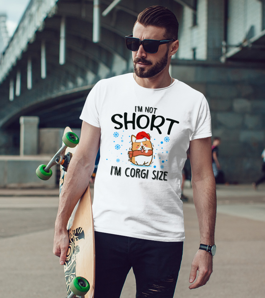 I'm Not Short I'm Corgi Size Christmas Dog With Santa Hat And Snowflakes T-Shirt