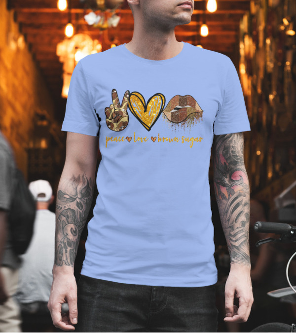 Peace Love Brown Sugar Glitter Lips Camo Peace Sign Heart T-Shirt Peace Love Brown Sugar Glitter Lips Camo Peace Sign Heart T-Shirt