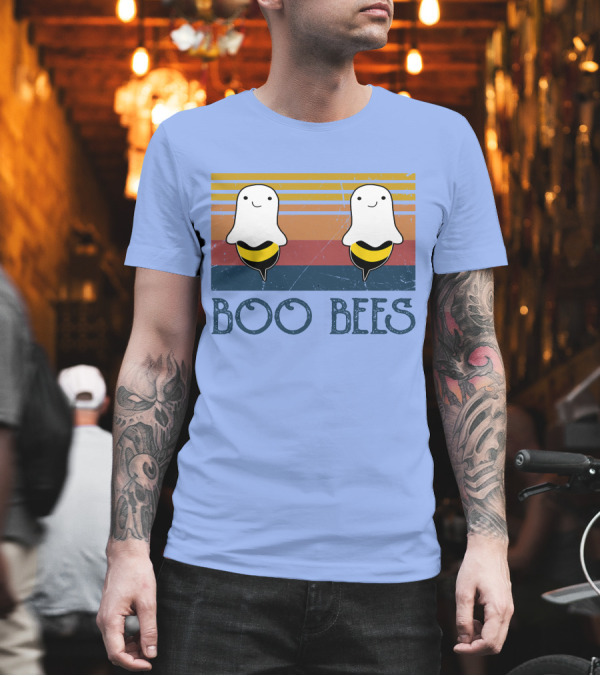 Boo Bees Halloween Retro Striped Ghost Bees T-Shirt Boo Bees Halloween Retro Striped Ghost Bees T-Shirt