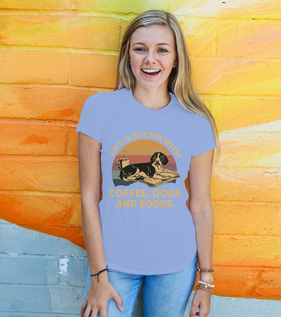 Life Is Better With Coffee Dogs And Books Beagle T-Shirt