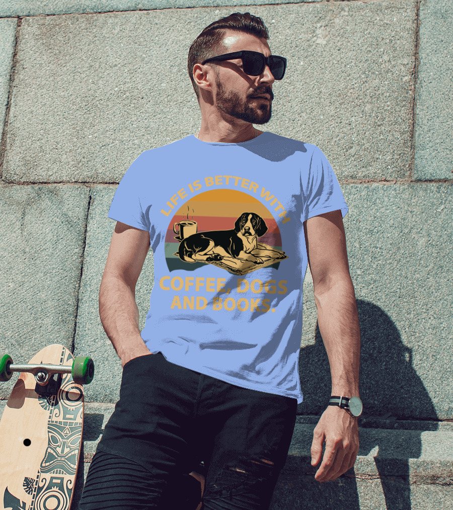 Life Is Better With Coffee Dogs And Books Beagle T-Shirt