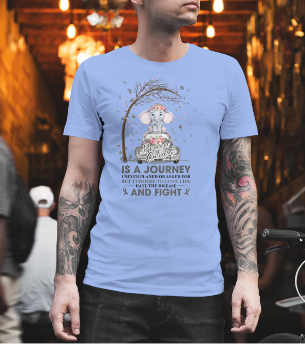 Brain Cancer Is A Journey Cute Elephant Never Planned Love Life Hate Disease Fight Awareness T-Shirt Brain Cancer Is A Journey Cute Elephant Never Planned Love Life Hate Disease Fight Awareness T-Shirt