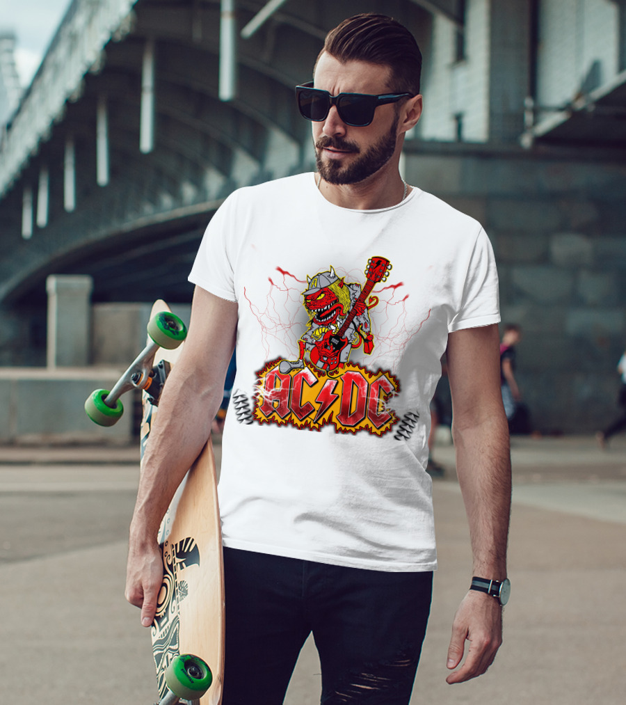 AC DC Fan Logo With Rock Devil Playing Guitar T-Shirt
