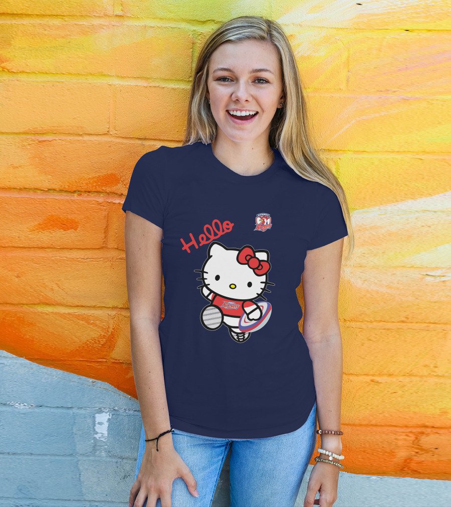 Hello Kitty Sydney Roosters NRL001 Red Bow Rugby Character T-Shirt