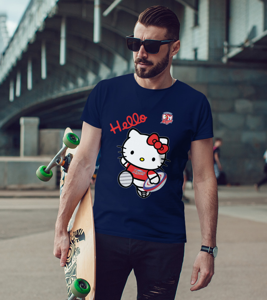 Hello Kitty Sydney Roosters NRL001 Red Bow Rugby Character T-Shirt