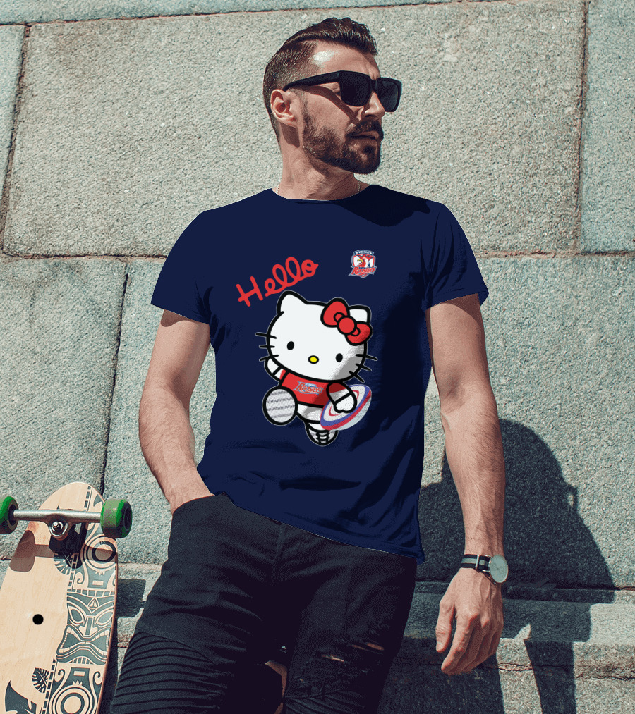 Hello Kitty Sydney Roosters NRL001 Red Bow Rugby Character T-Shirt