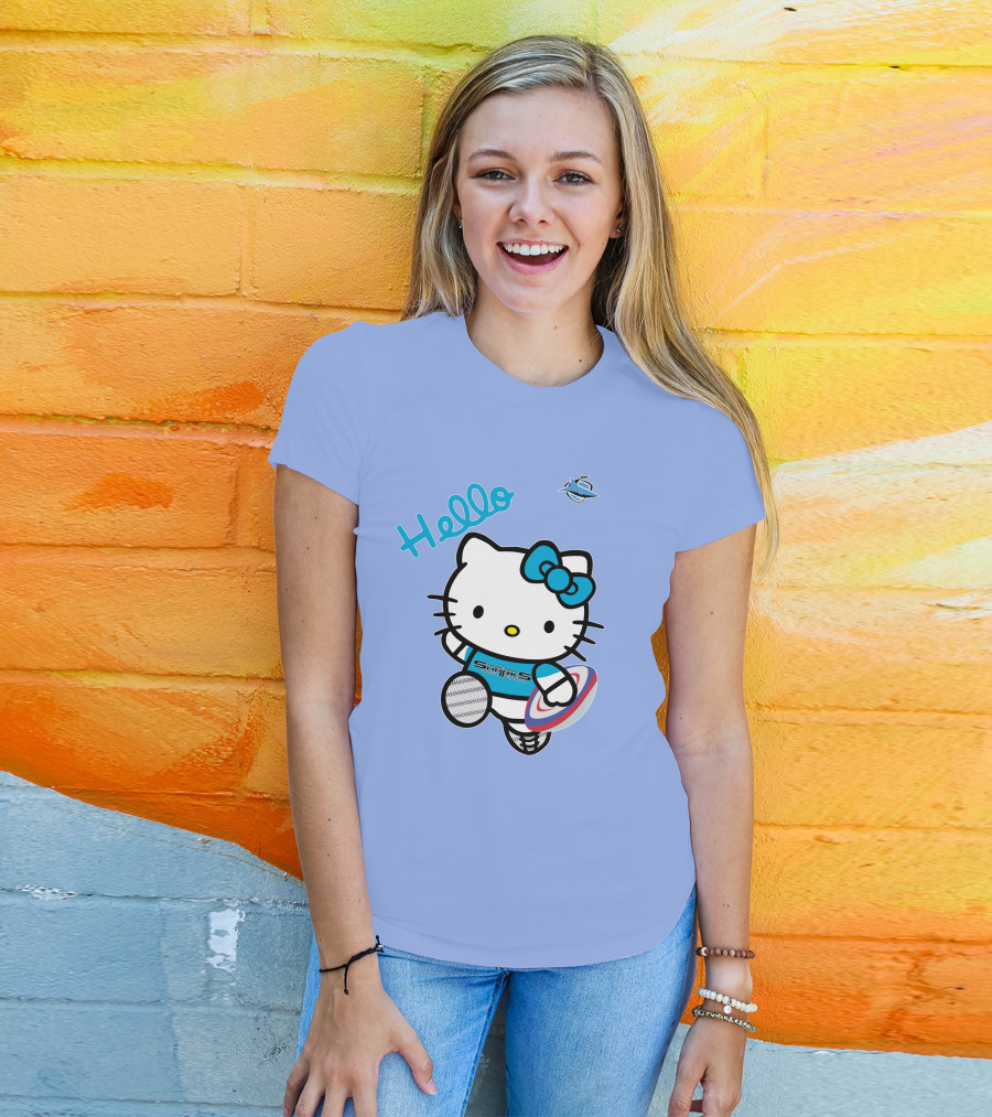 NRL1005 Cronulla Sutherland Sharks Hello Kitty Rugby Player T-Shirt