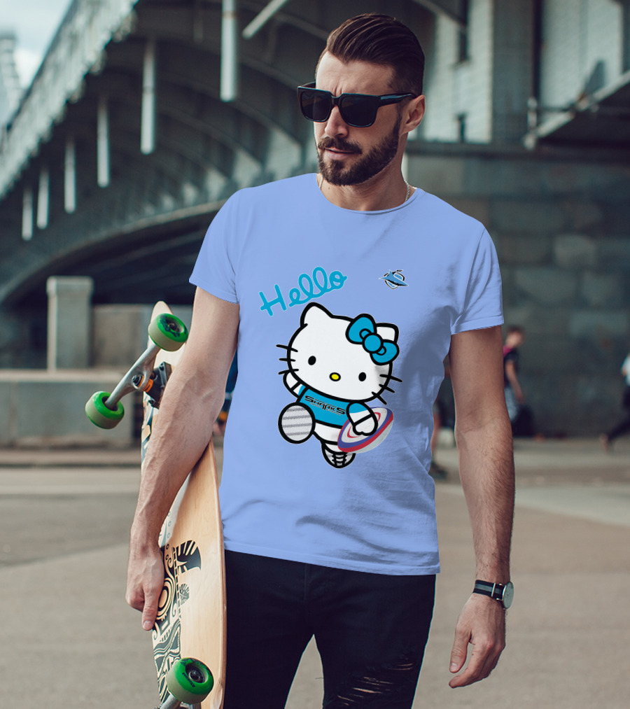NRL1005 Cronulla Sutherland Sharks Hello Kitty Rugby Player T-Shirt