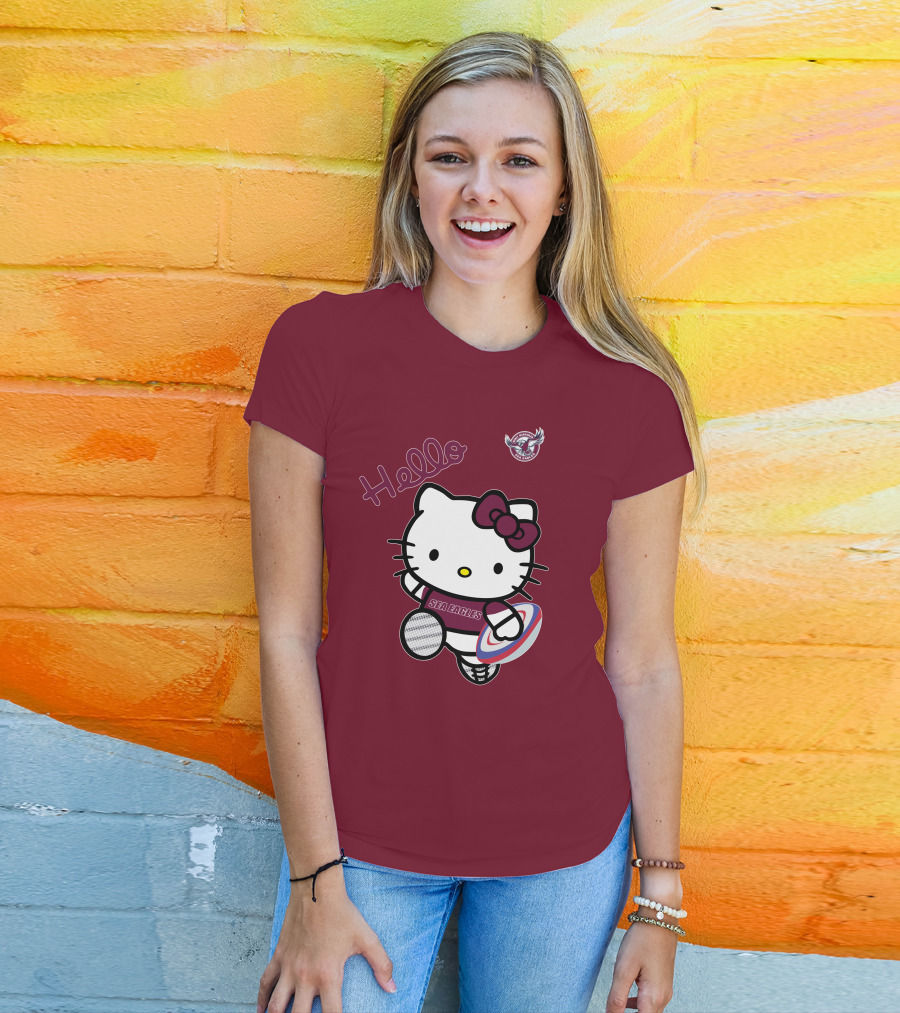 NRL1007 Manly Warringah Sea Eagles Hello Kitty Rugby Fan T-Shirt