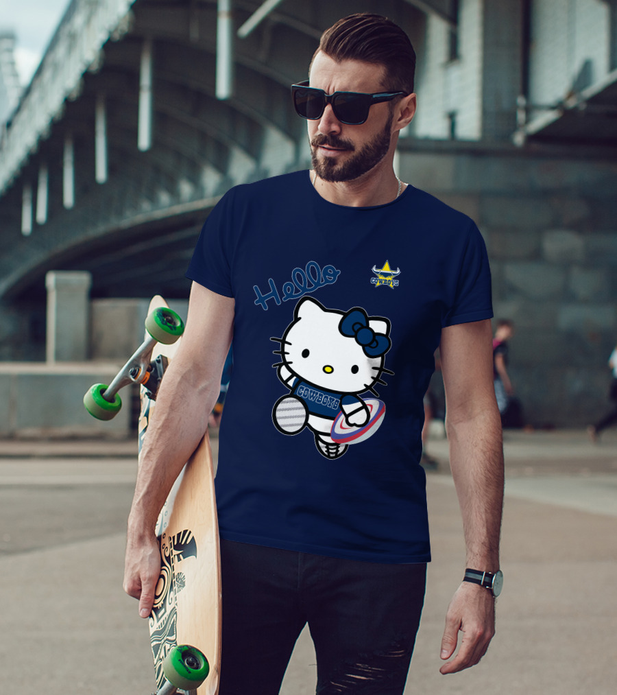 Hello Kitty North Queensland Cowboys Crossover With Rugby Ball T-Shirt