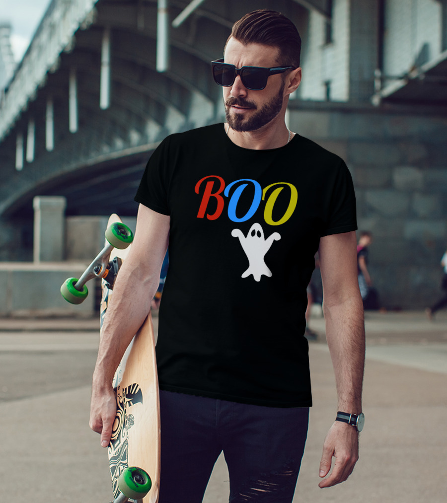 BOO Ghost Multicolor Halloween Spooky T-Shirt