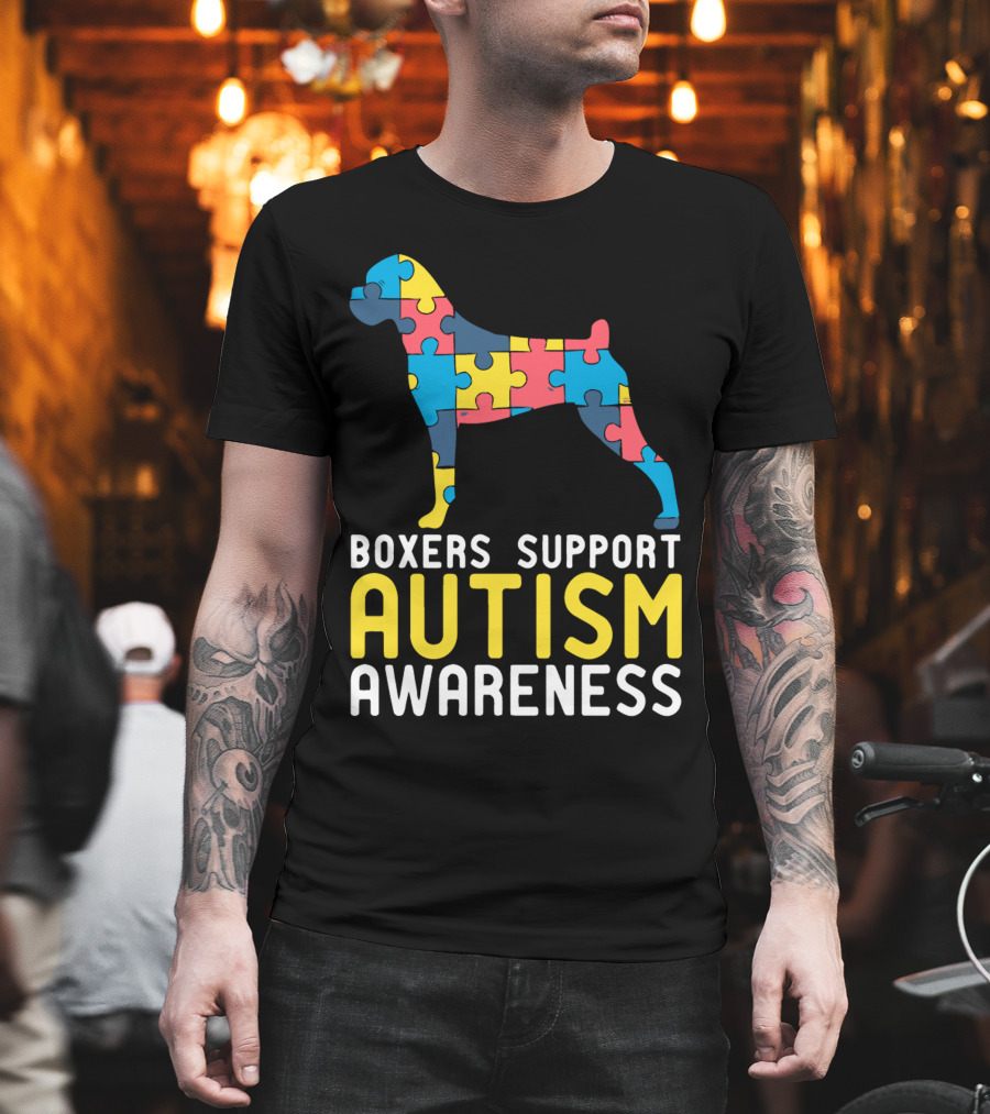 Boxers Support Autism Awareness Puzzle Dog T-Shirt