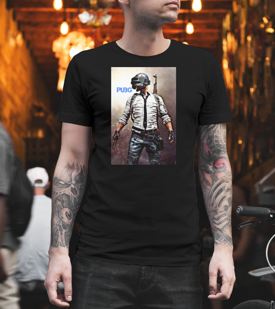 PUBG Battlegrounds Helmet Character with Gun and Tie T-Shirt