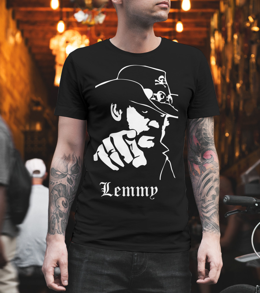 Lemmy Kilmister Memorial Tribute Iconic Figure With Hat And Crossbones T-Shirt