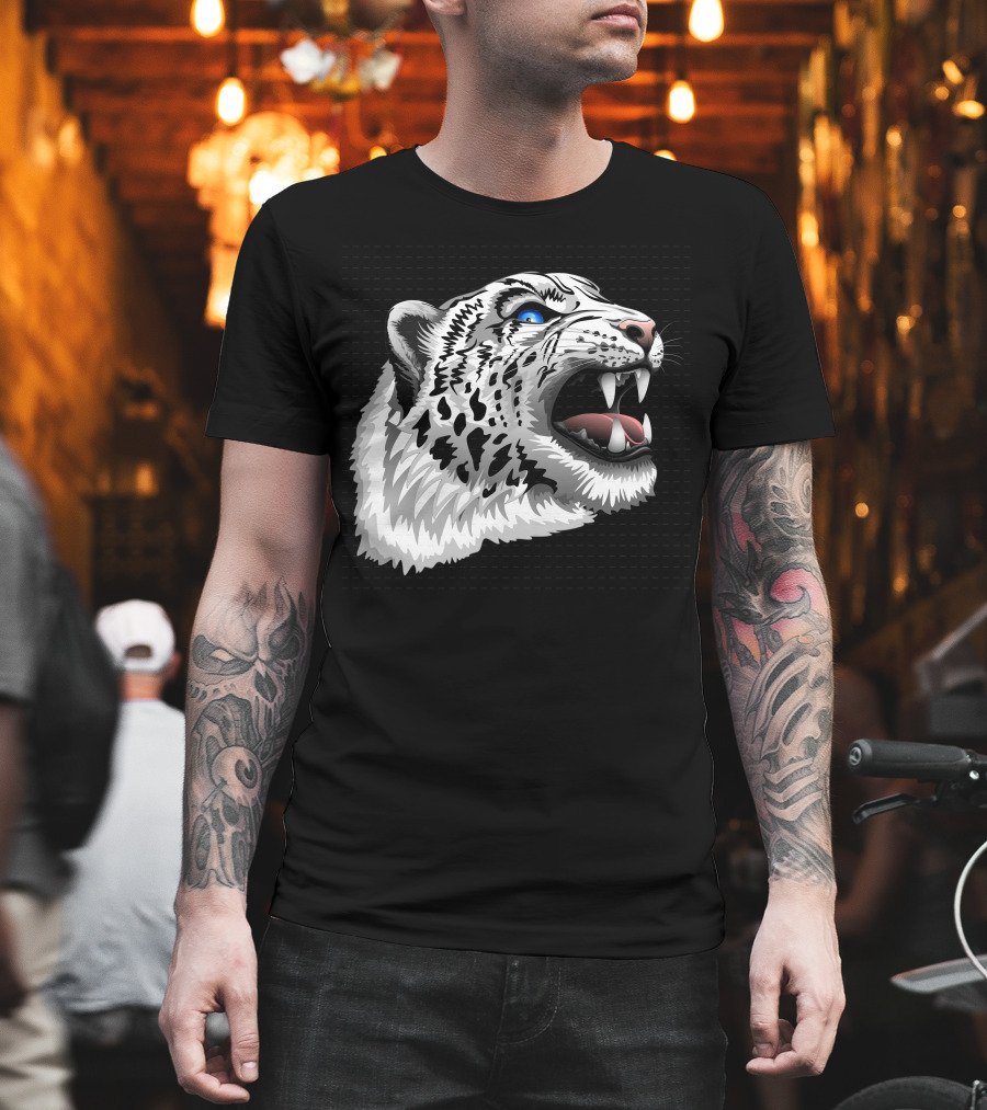 Snow Leopard Fierce Roaring Head T-Shirt