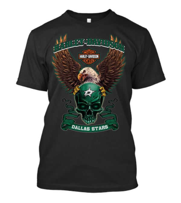 Harley Davidson Motor Cycles Eagle Skull Dallas Stars T-Shirt