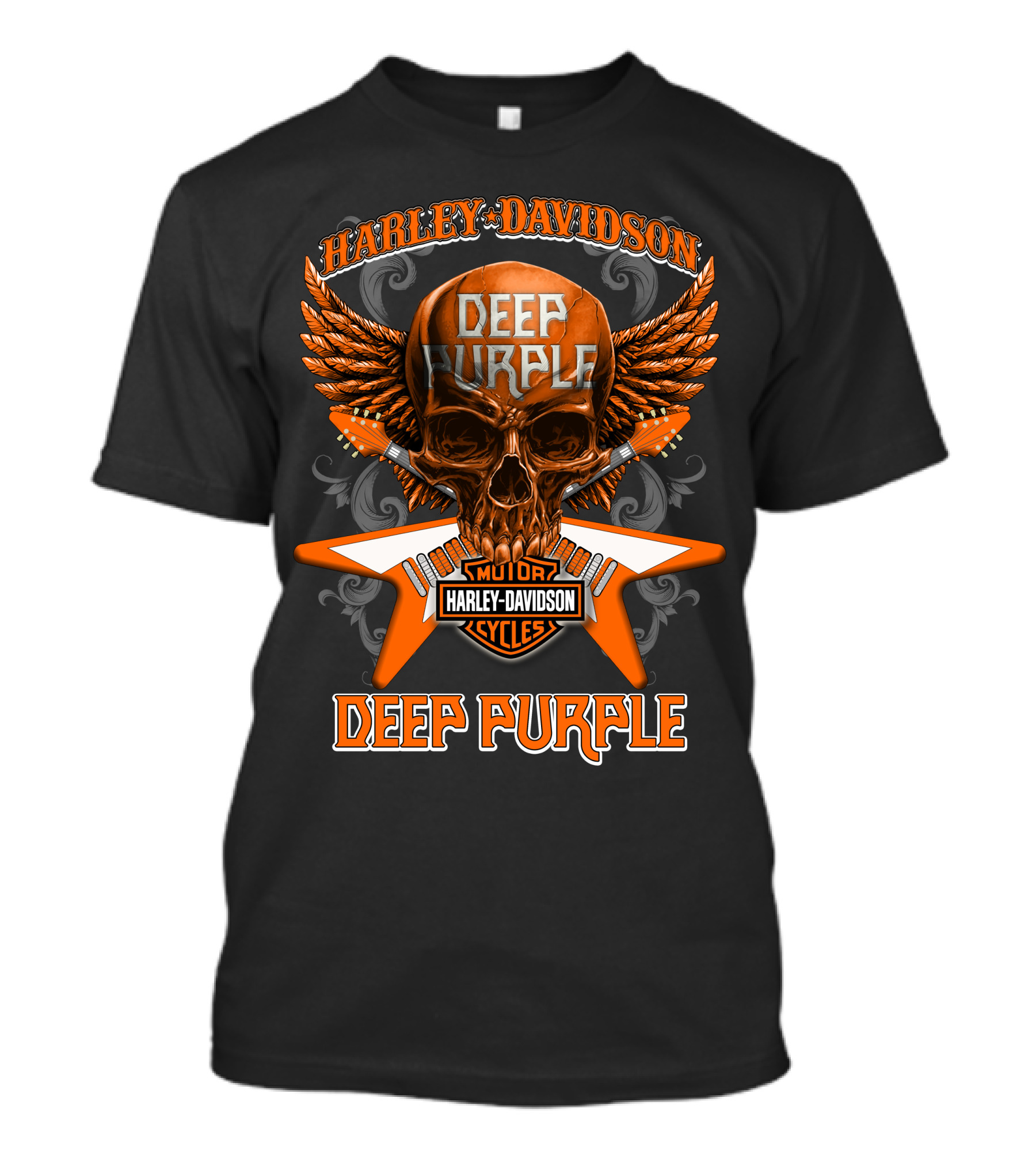 Harley Davidson Deep Purple Skull Motorcycles Wings T-Shirt