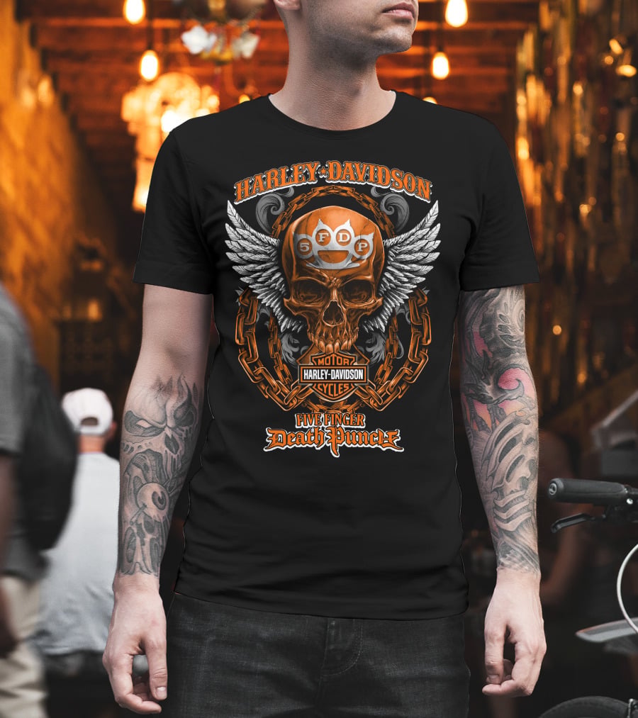 Harley Davidson Five Finger Death Punch Motor Cycles Skull 5Fdp T-Shirt