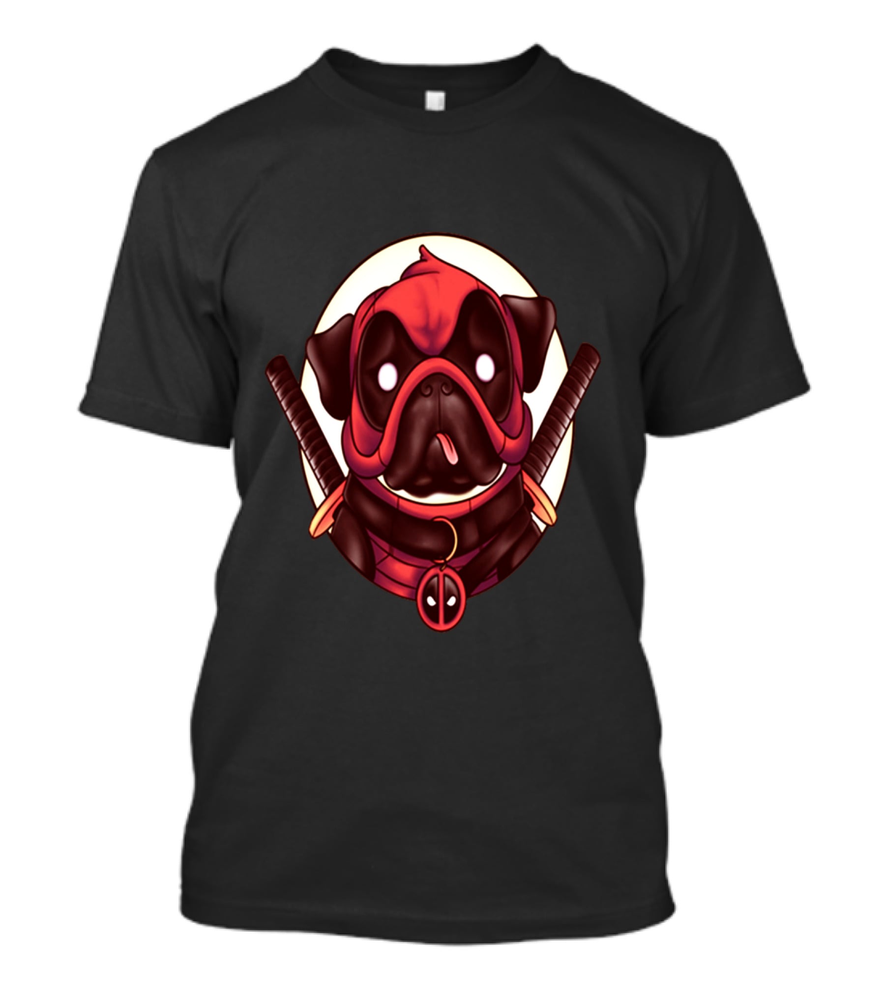 DEADPUG PUG WEARING DEADPOOL MASK WITH SWORDS T-Shirt
