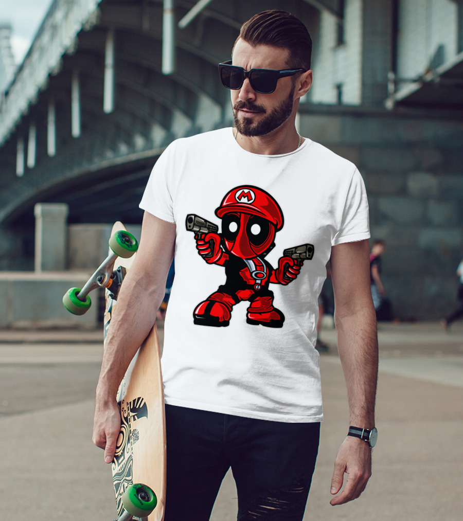 DEADPOOL MARIO PARODY CROSSOVER CHARACTER WITH GUNS T-Shirt