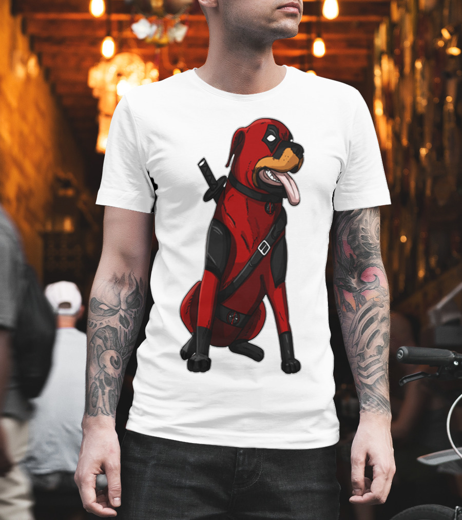 Deadpool Rottweiler Comic Style Crossover Superhero Dog T-Shirt