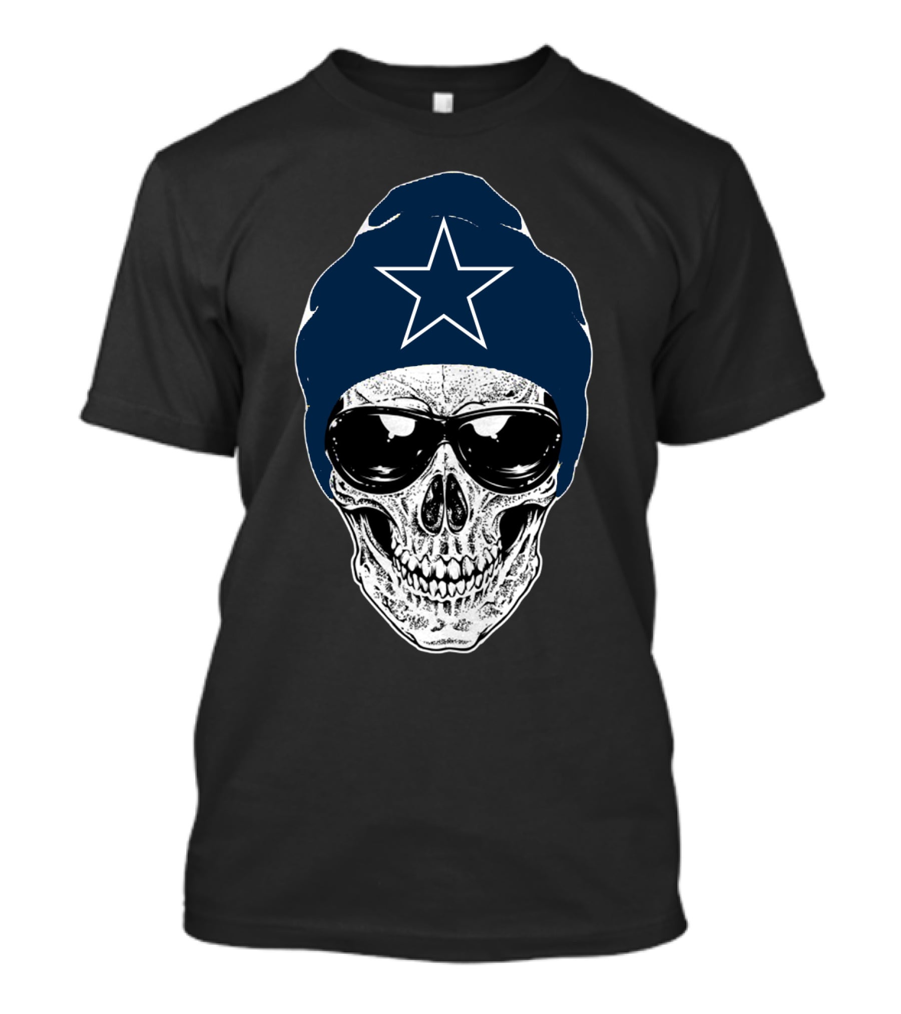 Dallas Cowboys Skull With Star Beanie And Sunglasses T-Shirt
