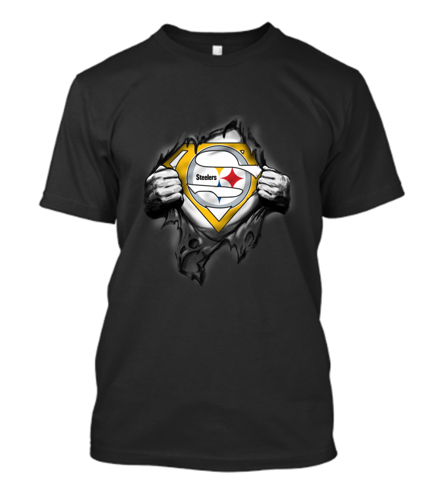 Steelers Emblem Revealed Through Superhero Suit Tear T-Shirt