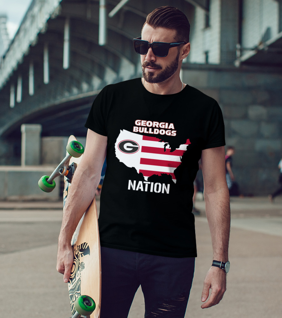 Georgia Bulldogs Nation Map Red And White Stripes T-Shirt