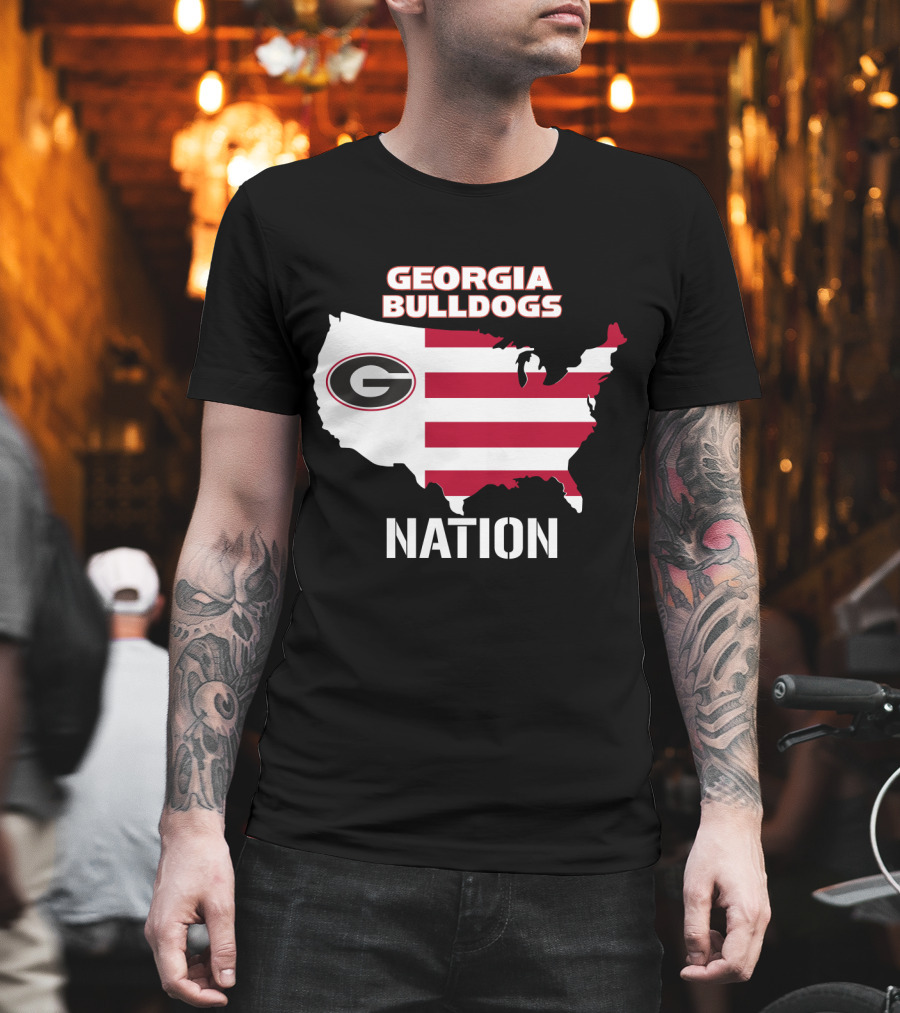 Georgia Bulldogs Nation Map Red And White Stripes T-Shirt