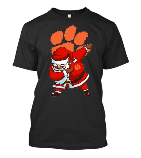 Clemson Tigers Football Dabbing Santa With Paw Print T-Shirt