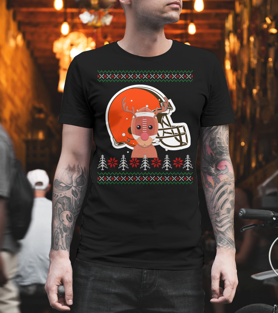 Cleveland Browns Christmas Reindeer Helmet T-Shirt