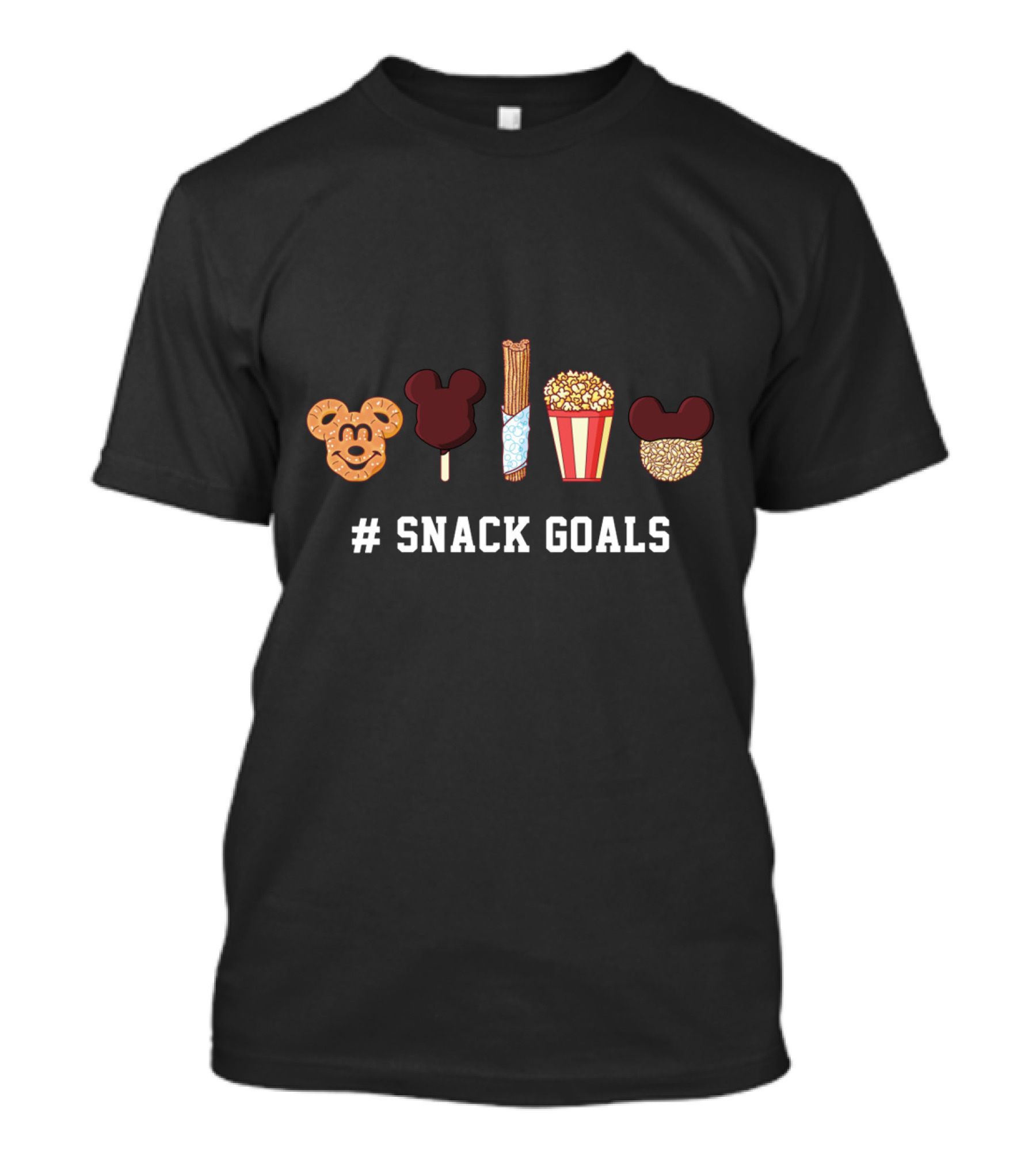 # Snack Goals Disney Films Mickey Mouse Ears Pretzel Churro Ice Cream Popcorn T-Shirt