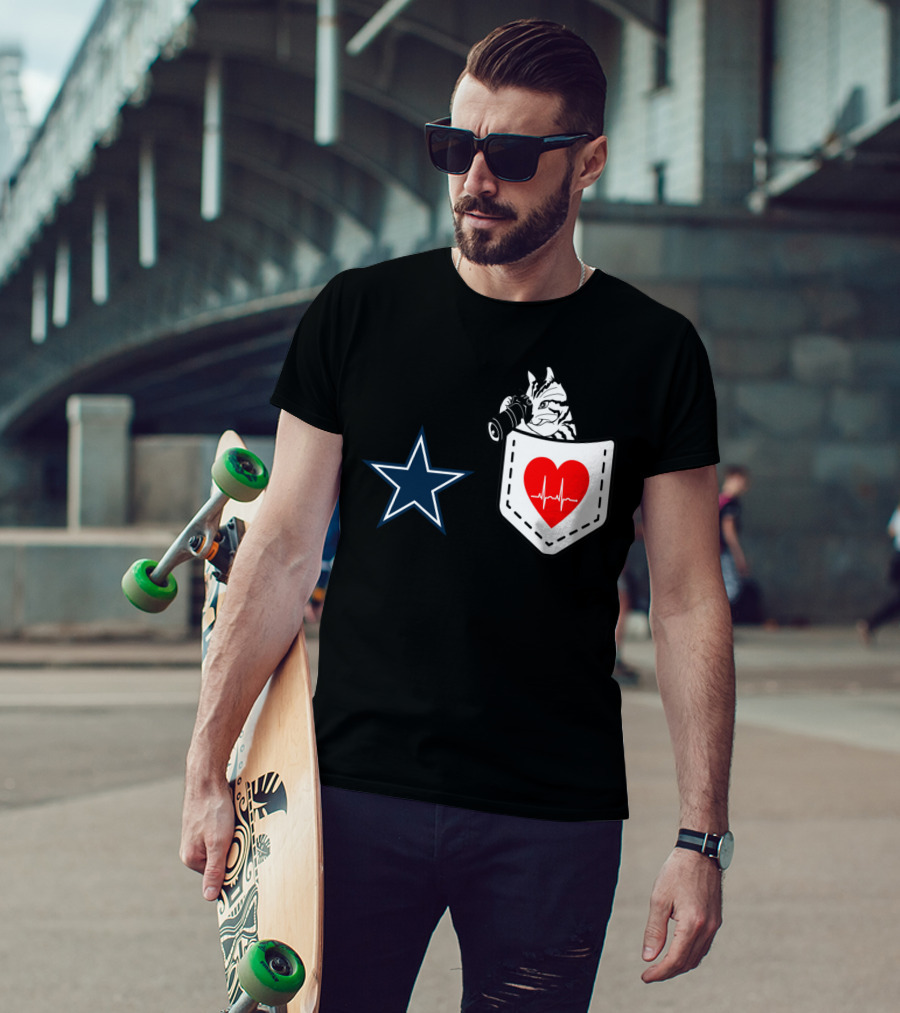 Dallas Cowboys Star Cat In Heartbeat Pocket T-Shirt