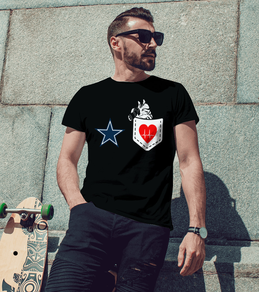 Dallas Cowboys Star Cat In Heartbeat Pocket T-Shirt