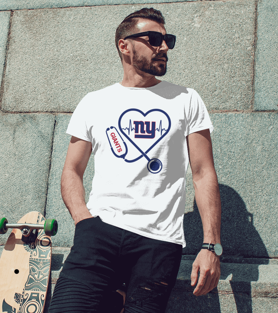 NY Giants Heartbeat Stethoscope Love T-Shirt