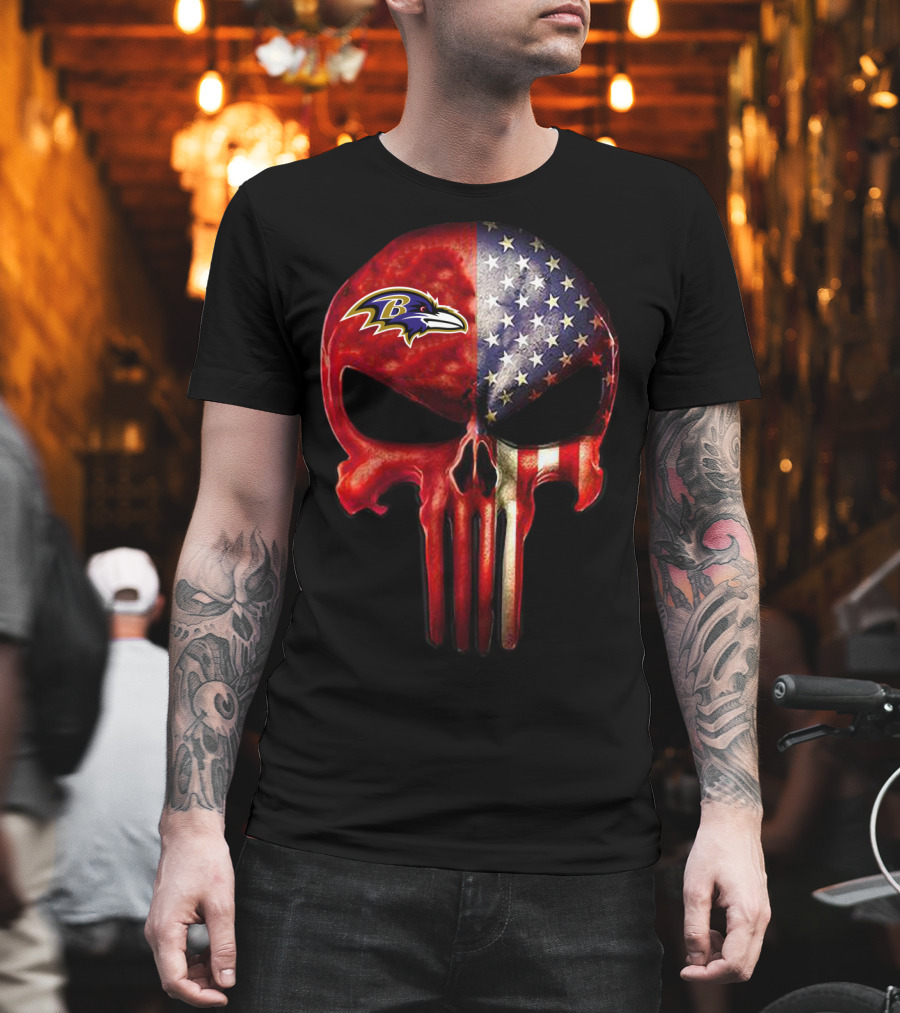 Baltimore Ravens American Flag Skull Logo 03 T-Shirt