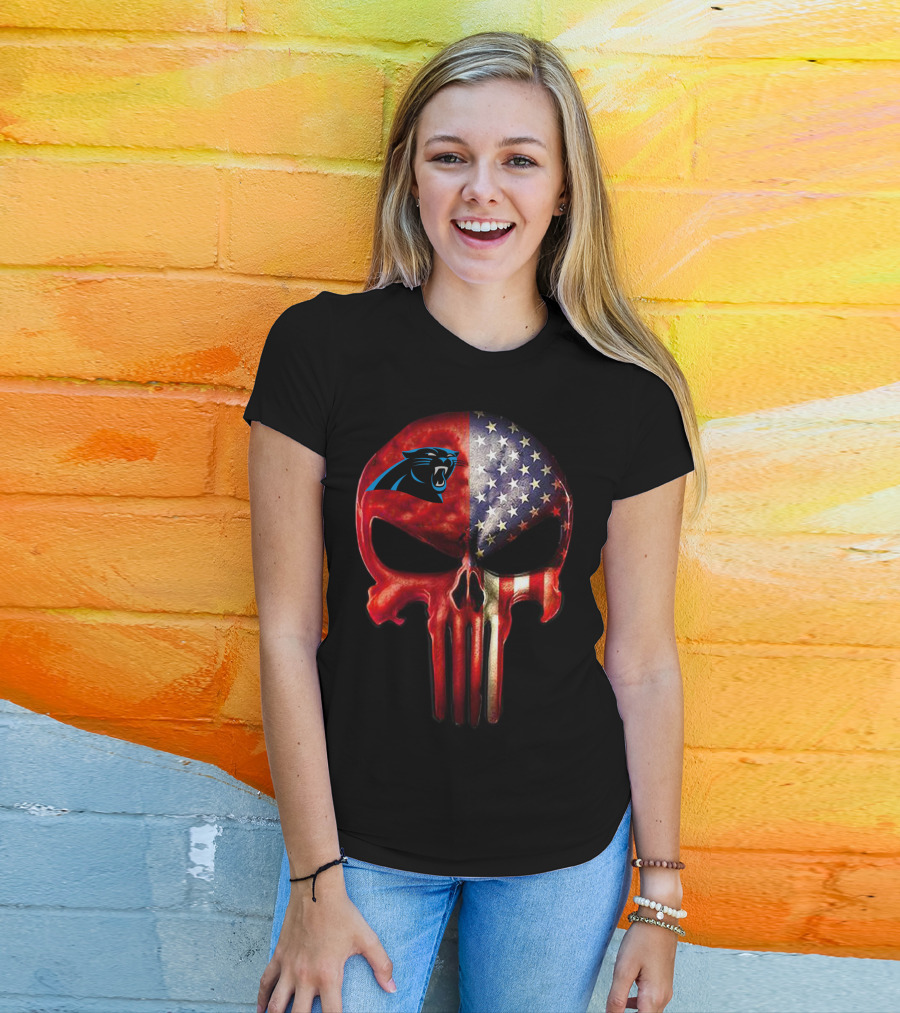 '05 CarolinaPanthers Skull American Flag T-Shirt