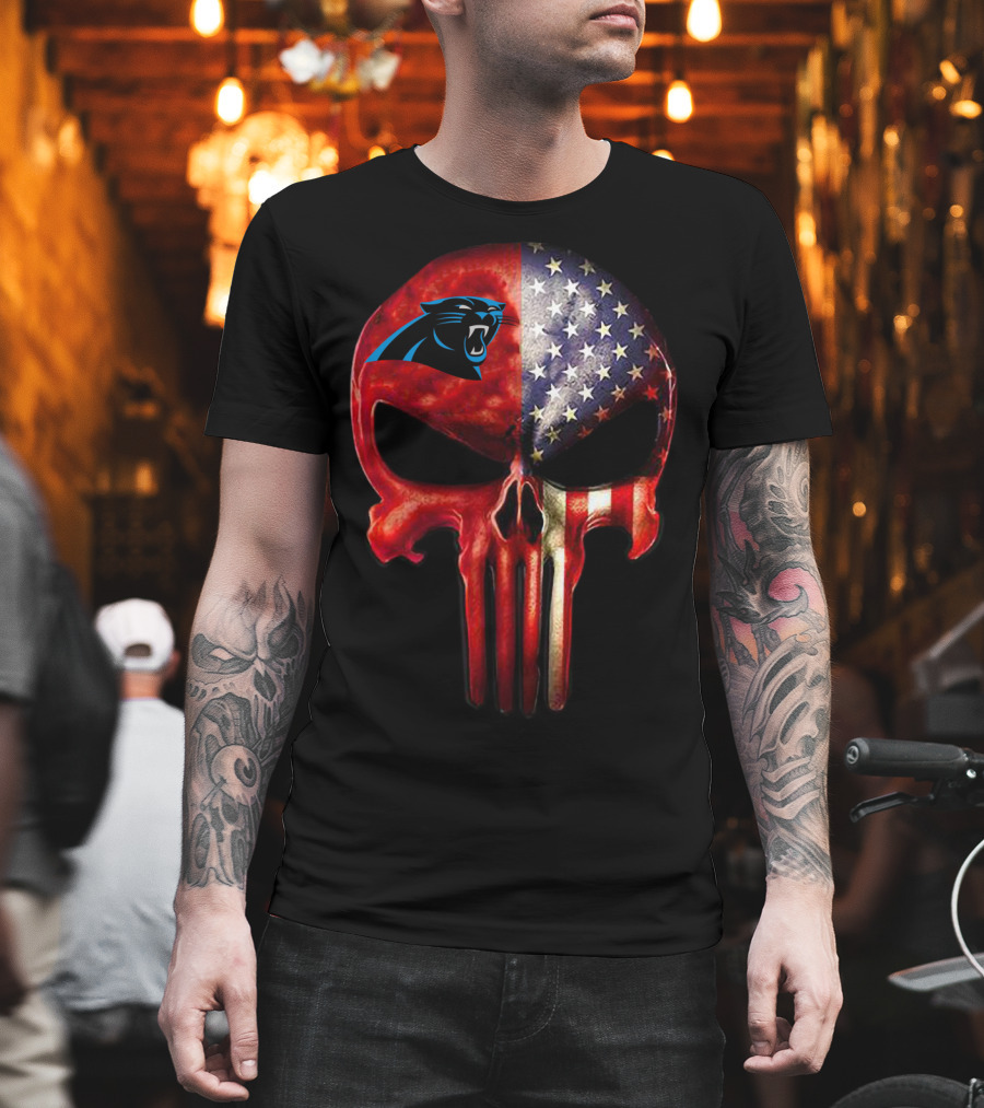 Carolina Panthers Skull American Flag T-Shirt