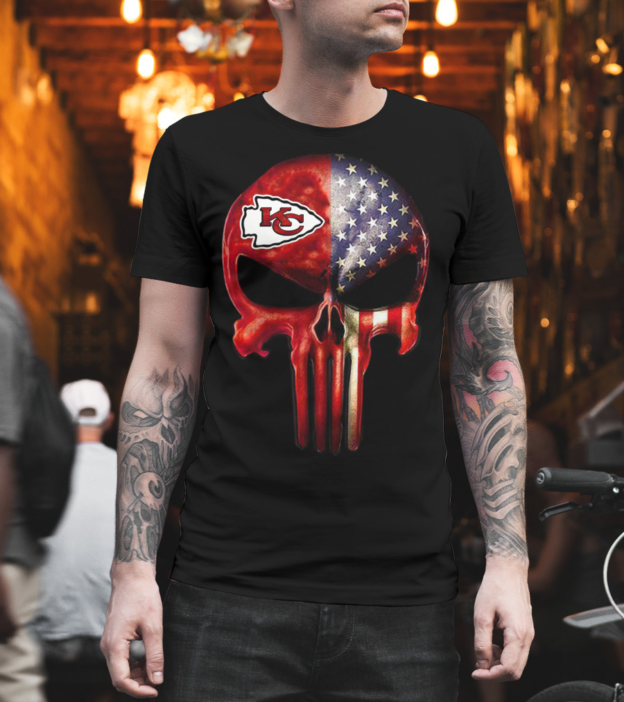 For True Kansas City Chiefs Fan Only American Flag Skull T-Shirt