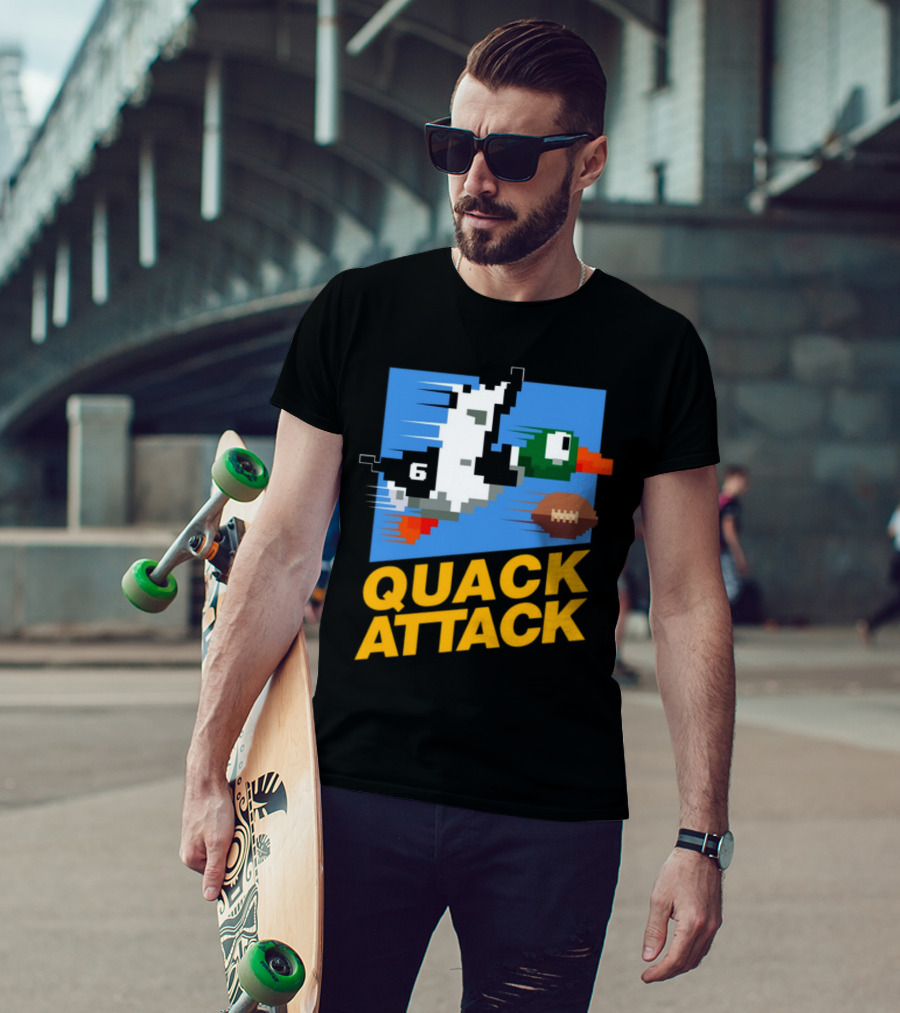 Quack Attack Pixel Duck Football Retro Gaming T-Shirt