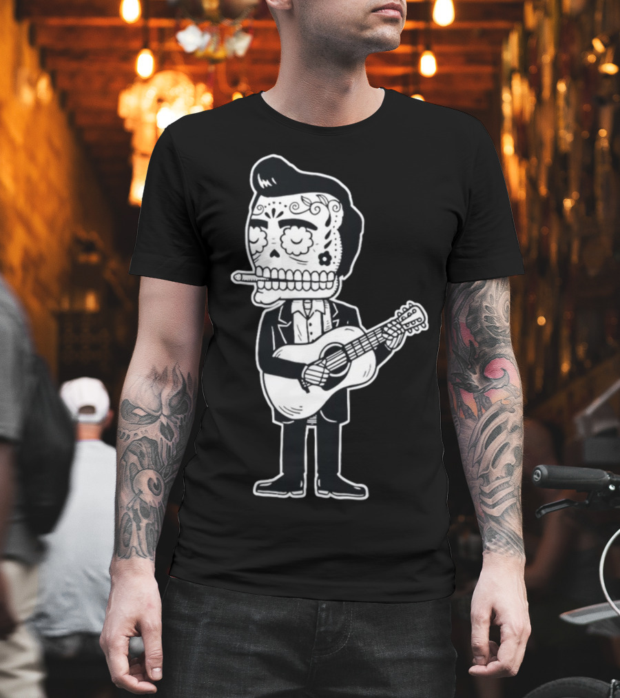 Johnny Cash Calavera Skull Playing Guitar T-Shirt